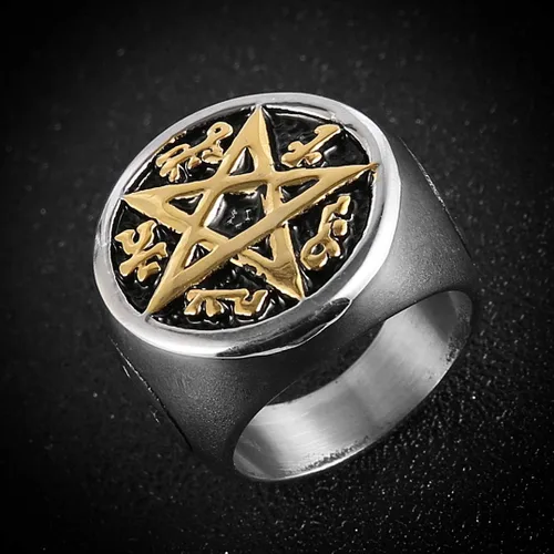 Miniatura 3 de HZMAN Supernatural Devils Trap Symbol Sigil Stainless Steel Ring Pentagram Anti Possession
