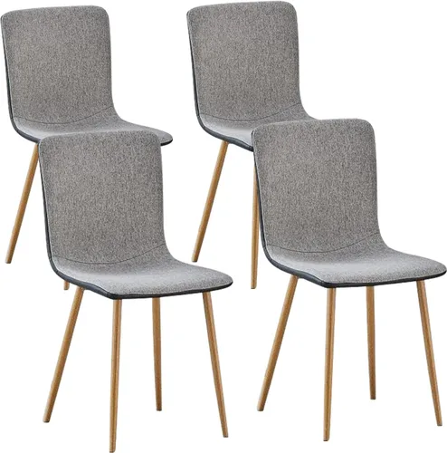 FurnitureR Juego de 4 sillas de comedor, cómodas sillas auxiliares con respaldo de tela de poliuretano y patas de roble resistentes para cocina, Gris
