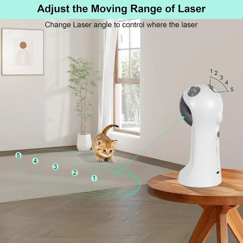 Miniatura 4 de TBTeek Juguete para gatos, luz verde, activado por movimiento automático, 5 patrones divertidos, 4 modos de velocidad, ángulos de luz ajustables