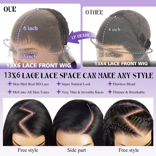 Miniatura 4 de Pelucas de cabello humano ondulado con encaje frontal de 13 x 6 pulgadas, pelucas de cabello humano real de 180 % de densidad HD, transparente, sin