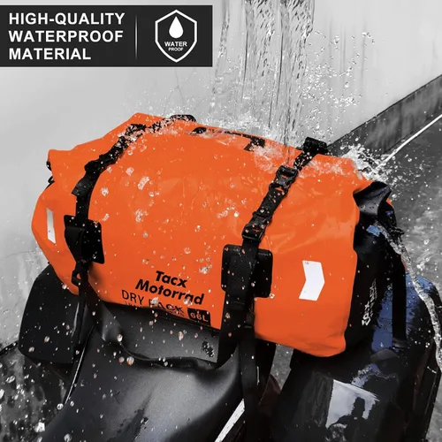 Miniatura 3 de Bolsa de lona impermeable para hombres y mujeres, mochila seca enrollable con correas de fijación rápida, bolsa de sillín de motocicleta para Naranja