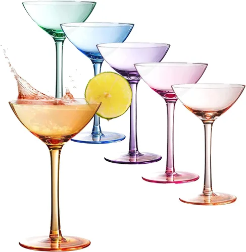 Miniatura 8 de Juego de 4 copas de champán azul océano, copas de Martini y cóctel de cristal de alta calidad de 7 onzas, cristalería tintada elegante