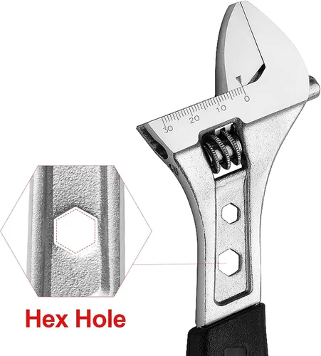 Miniatura 4 de Jetech Llave ajustable de 8 pulgadas con mango de agarre suave, llave de palanca de cambios profesional, apertura de gran calibre, acero al cromo