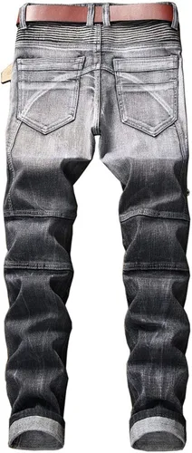 Miniatura 2 de Pantalones de mezclilla elásticos rasgados plisados para hombre