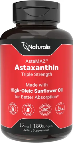 Miniatura 9 de Naturalis Astaxantina de Nueva Zelanda (12 mg) Mejorada con vitamina E natural Sin OMG, sin soja ni gluten 120 cápsulas blandas