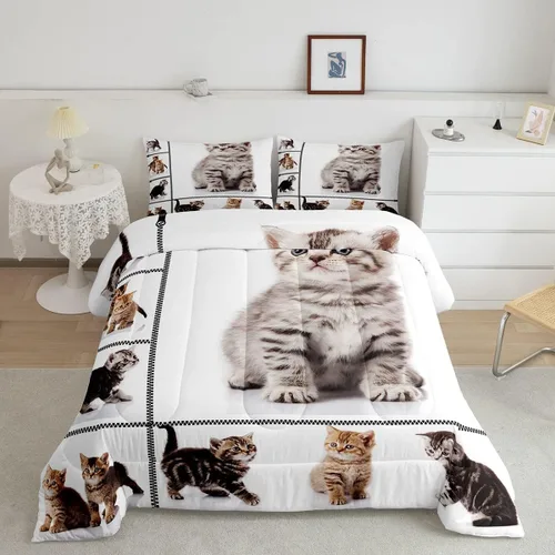 Miniatura 17 de Feelyou Juego de edredón de oso azul, juego de ropa de cama de osos de animales, juego de edredón acolchado con estampado de arboleda de galaxia