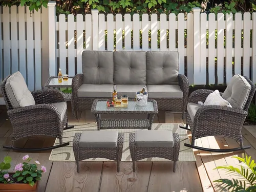 Miniatura 16 de HUMMUH Juego de 2 sillas de mimbre para exteriores, sillas de comedor con respaldo alto y asiento profundo para jardín, porche, patio trasero