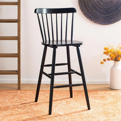 Miniatura 2 de SAFAVIEH Muebles - Juego de 2 taburetes de bar Galena - Negro - Madera maciza - Diseño moderno de línea limpia - Ideal para cocina, zona de bar