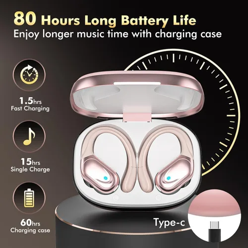Miniatura 2 de Auriculares inalámbricos Bluetooth 80 horas de reproducción de auriculares con pantalla de potencia con micrófono con cancelación de ruido