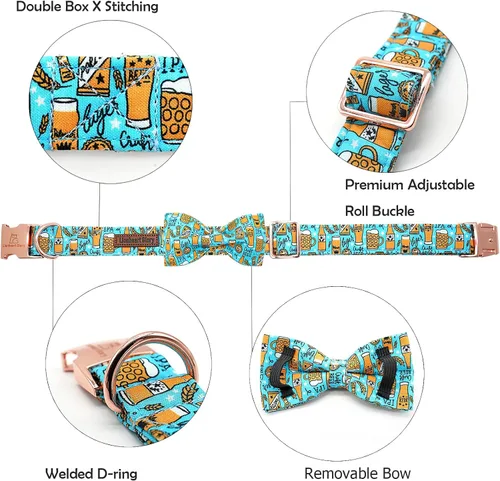 Miniatura 2 de Lionheart glory Collar de perro con lazo, collar de perro azul con lazo para fiesta, collar de perro niño o niña, suave, duradero, ajustable, Cerveza