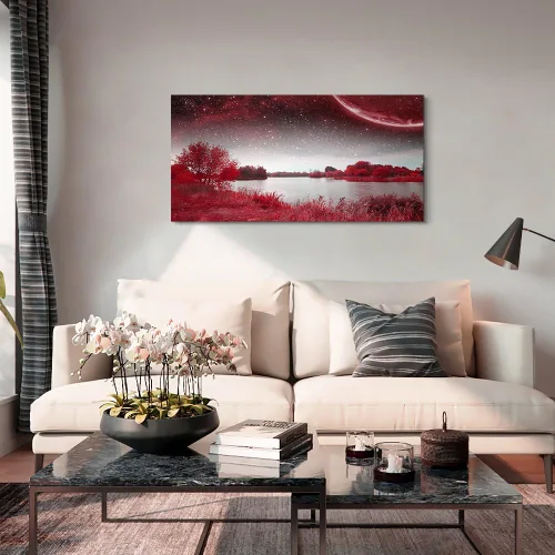 Miniatura 7 de Arte de pared para sala de estar, lagos rojos y árboles bajo el cielo estrellado, pintura de paisaje rojo, decoración de pared para oficina, 20 x 40