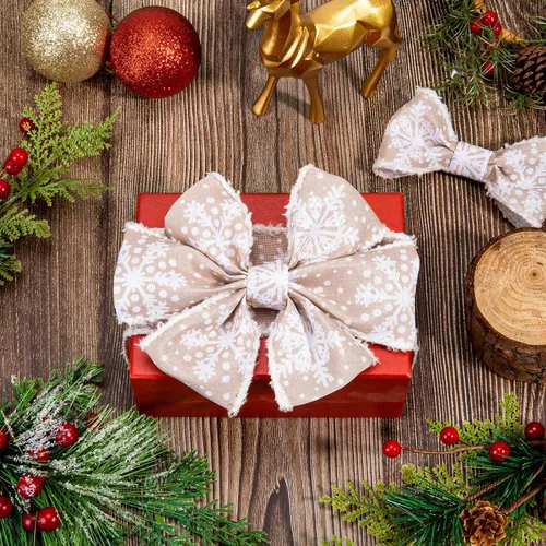 Miniatura 5 de Whaline Cinta de copo de nieve de Navidad con borde con alambre, cinta blanca de invierno de 2.5 pulgadas con rebabas, suave, rústica, natural