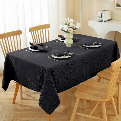 Miniatura 2 de MATIRUG Mantel de jacquard negro, tela de mesa suave y sin arrugas, resistente a derrames y con textura para graduación, cocina, comedor, decoración