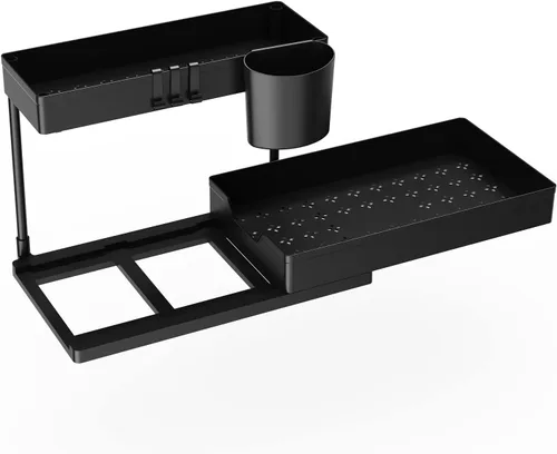 Miniatura 2 de Organizadores y almacenamiento para debajo del fregadero, estante deslizante de 2 niveles, organizador de gabinete de baño con ganchos, taza