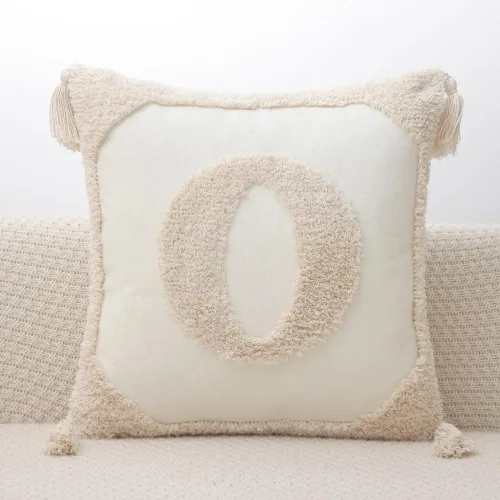 Fundas de almohada de monograma con borlas de 18 x 18 pulgadas, fundas de almohada modernas de lona de algodón con letras del alfabeto O para sofá,