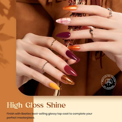 Miniatura 2 de Beetles - Juego de esmalte de uñas en gel otoñal, 6 colores, burdeos, marrón, amarillo, con purpurina, naranja, dorado, para uso con lámpara UV/LED