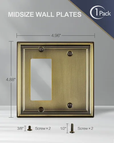 Miniatura 6 de Placas decorativas de pared de metal, cubiertas de salida de platos de interruptor (latón antiguo/1 decorador/1 espacio en blanco, 1 paquete)