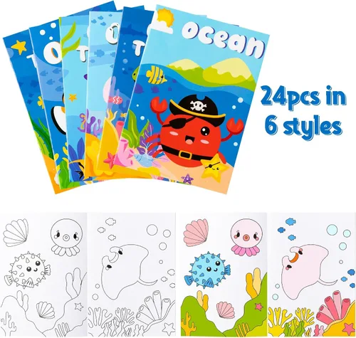 Miniatura 3 de ANGOLIO 24 libros para colorear de animales del océano a granel para niños, regalos de verano, mini libros de dibujo artístico para tiburón