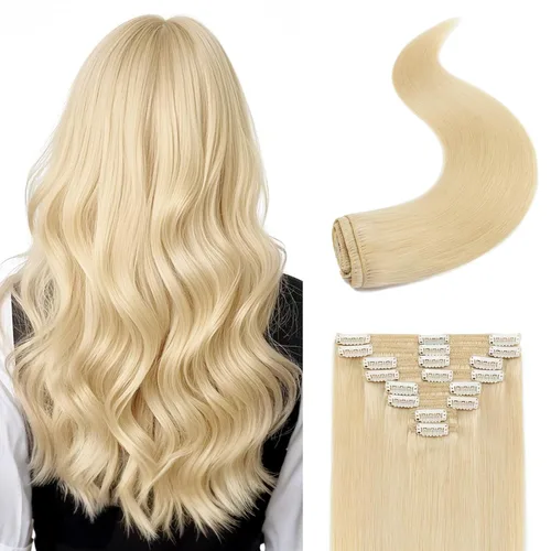 Miniatura 23 de 8Pcs Clip in Hair Extensions Real Human Hair, 140G 18 Inch Ash Blonde Mix Bleach Blonde 18P613