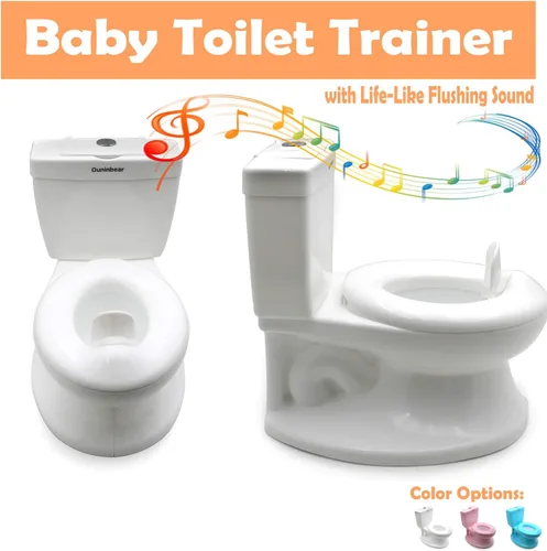 Miniatura 2 de Inodoro clásico portátil blanco realista para niños pequeños con sonido de descarga para silla de bebé asiento infantil [P/N: ET-BABY004-WHITE]