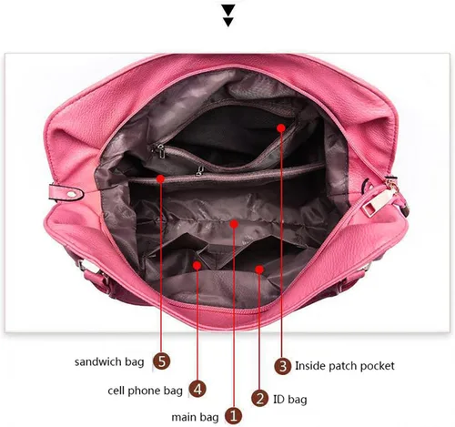 Miniatura 4 de Bolsas de cuero para mujer bolsas de viaje con cremallera bolsas de hombro de cuero sintético suave de gran capacidad bolsas de hombro estilo hobo
