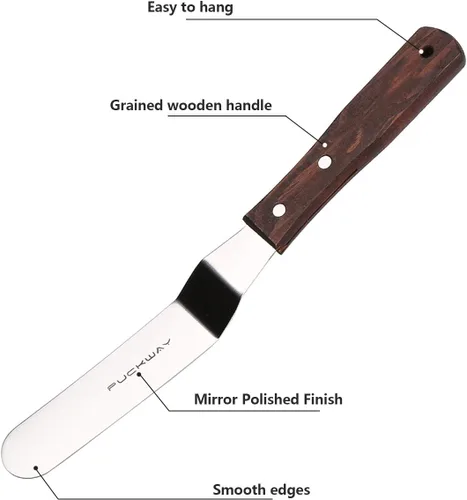 Miniatura 3 de Juego de 3 espátulas profesionales de acero inoxidable para glaseado (hoja flexible resistente de 4 a 6 a 8 pulgadas) en ángulo con mango de madera