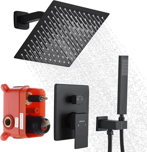 Miniatura 11 de Sistema de ducha de lluvia con ducha de mano, juego de grifo de ducha montado en la pared de 10 pulgadas para baño, mezclador de lluvia de lujo
