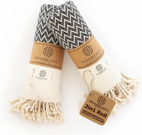 Miniatura 21 de Madamelique Exclusivo juego de toallas de mano de 2 a 18 x 40 pulgadas, toalla decorativa de baño para manos, cara, cabello, yoga, té, paños