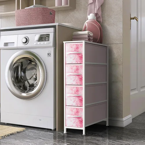 Miniatura 2 de Sorbus Cómoda Estrecha para Niños con 4 Cajones - Cómoda de Almacenamiento Vertical Delgada con Marco de Acero, Parte Superior de Madera y Tinte rosa
