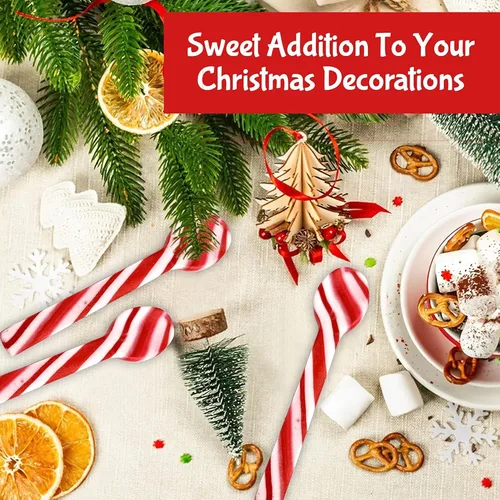 Miniatura 2 de Cucharas de bastón de caramelo de menta, sin colorantes, paquete de 12 cucharas de chocolate caliente con sabor a menta de Navidad envueltas