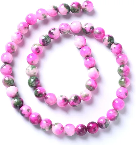 Miniatura 6 de 38 cuentas sueltas de jade persa rosa y verde de 0.394 pulgadas para hacer joyas, pulseras y collares Jade persa verde rosa