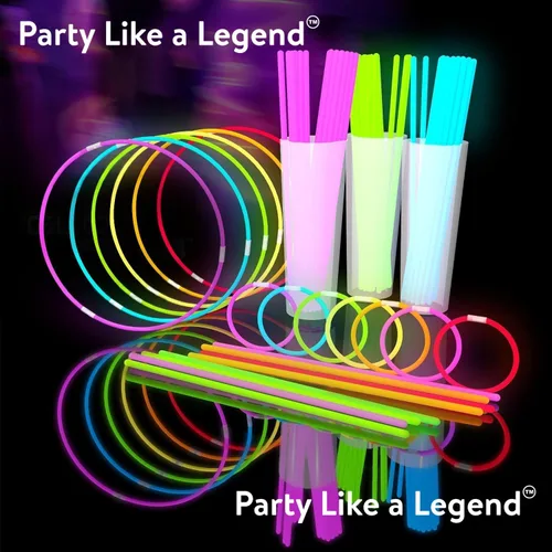 Miniatura 2 de Paquete de fiesta a granel Glow Fever de 1200 piezas incluye 600 varillas luminosas de 8 pulgadas y 600 conectores, pulseras y collares, disfraz