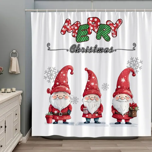 Divertida cortina de ducha de gnomo de Navidad, escena de nieve de invierno, copos de nieve, vacaciones de invierno, cortinas de baño, lindo juego