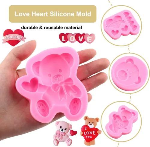 Miniatura 4 de ZiXiang Moldes de fondant para el día de San Valentín, moldes de silicona para pastel de fondant de boda, de oso, corazón, letra de amor, caramelo