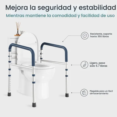 Miniatura 5 de PELEGON Barras de seguridad para inodoro (159 kg) - Bastidor y rieles de seguridad para inodoro ajustables, pasamanos de seguridad para inodoro