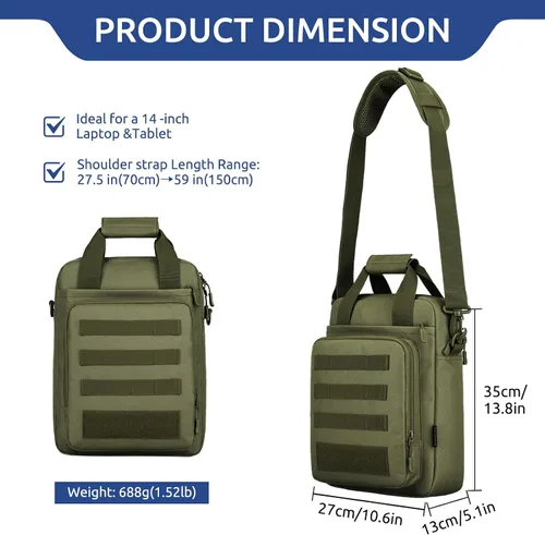 Miniatura 3 de Bolsa de Mensajero Táctica ZHIERNA, Maletín Táctico para Laptop de Alta Resistencia con MOLLE, Bolso de Hombro para Hombre (Incluye Parche)