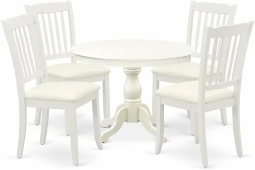 Miniatura 12 de East West Furniture El juego de habitación Hartland de 3 piezas contiene una mesa de cocina redonda con pedestal y 2 sillas de comedor tapizadas