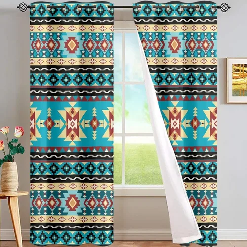 Miniatura 13 de Dreaweet African Tribal Blackout Curtains 63 Inch Long 2 Panels Set Bohemian Ethnic Geometric Grommet Top Thermal Insulated Curtains for Living Room