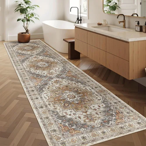 Miniatura 409 de Madane Tapete lavable de 2 x 10 pies para pasillo, cocina, recibidor, clásico, suave, antideslizante para interiores, casa de campo, baño, sala