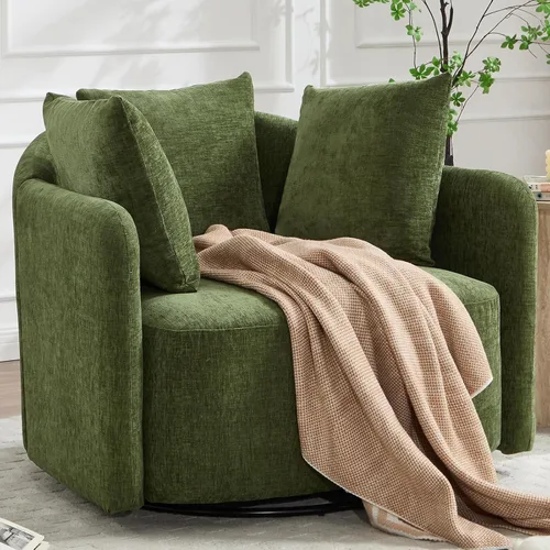 Miniatura 20 de ANJ Juego de 2 sillas giratorias de barril con almohada regordeta, silla decorativa de terciopelo holandés de canal moderno, cómodo sillón redondo