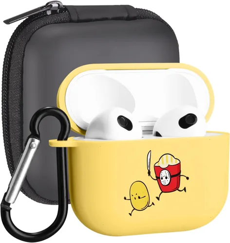 Miniatura 39 de Funda compatible con Airpods de 3ª generación, linda funda para Airpods 3, diseño de rana, protectora para mujeres y niñas con llavero para Apple