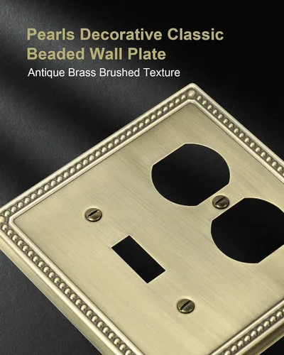 Miniatura 3 de Paquete de 2 Placas de Cubierta Combinadas para Interruptor de Palanca/Dúplex, Placa de Cubierta de Enchufe de Pared de Metal de Latón Antiguo
