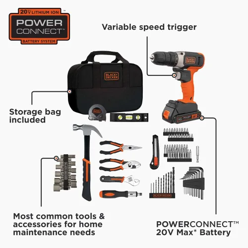 Miniatura 2 de beyond by BLACK+DECKER Kit de herramientas para el hogar con taladro/destornillador de 20 V máximo, 83 piezas (BDPK70284C1AEV)