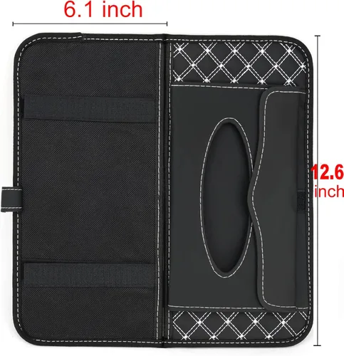 Miniatura 9 de Organizador para parabrisas de coche Aturmon, estuche de almacenamiento para 14 CD, negro, tela no tejida y cuero PU, plegable, 12.5 x 6.1 x 0.4