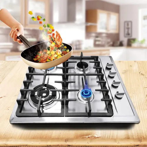 Miniatura 7 de Estufa de gas incorporada, 23 pulgadas, 4 quemadores, cocina de gas en acero inoxidable, encendido eléctrico para gas natural