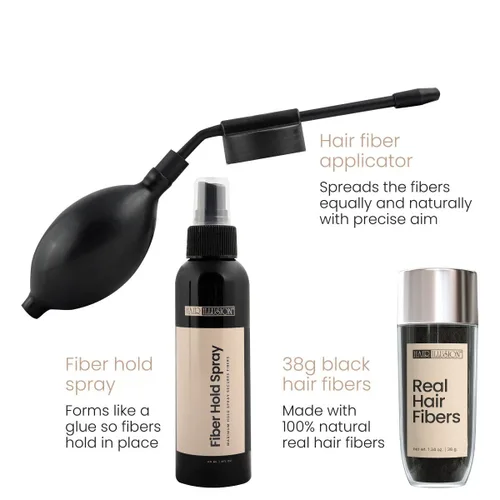 Miniatura 7 de Hair Illusion Kit combinado - Spray de sujeción, botella de fibra capilar de 1.48 onzas, aplicador y optimizador de línea capilar (marrón)