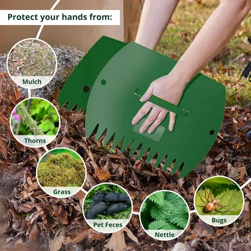 Miniatura 5 de GardenHOME Rastrillos de mano, agarradores de hojas grandes para trabajo en el patio y uso en el jardín, limpia y recoge rastrillo de jardín, pala