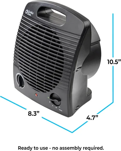 Miniatura 6 de Comfort Zone Calentador de espacio interior, portátil, forzado por ventilador, eléctrico, termostato ajustable, sensor de sobrecalentamiento, Negro