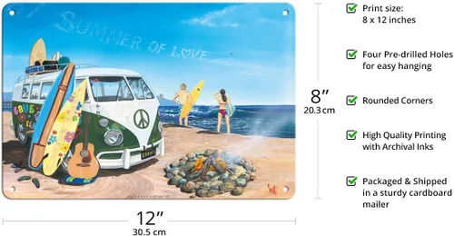 Miniatura 2 de Pacifica Island Art Summer of Love - VW Van clásica - Tabla de surf de playa - De una pintura original de Scott Westmoreland - Cartel de metal