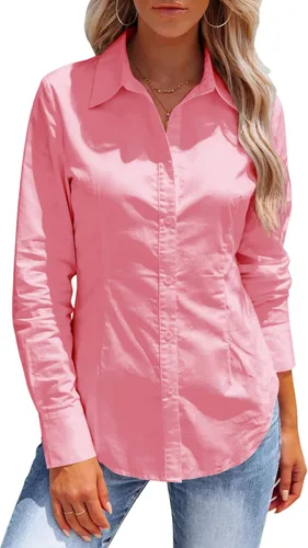 Miniatura 9 de Button Down Shirts for Women Long Sleeve Dress Shirts Collared Work Wrinkle Free Office Solid Blouses Fitted Tops